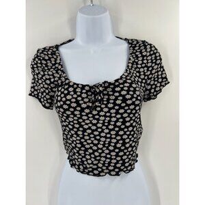 Topshop Womens US Size 2 Black and White Daisy Print Crop Top